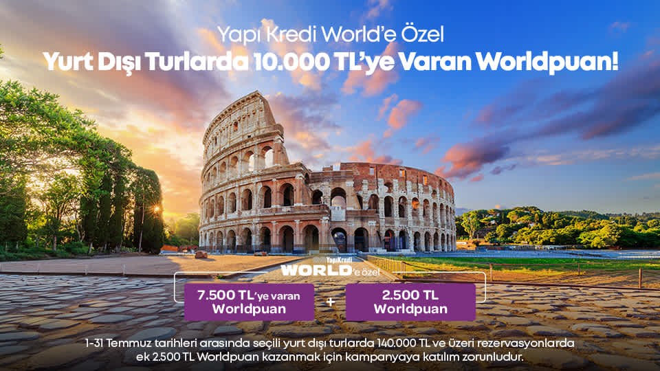 Yurt Dışı Turlarda 10.000 TL'ye Varan Worldpuan Fırsatı!